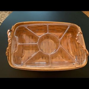 Gerald E Henn serving basket with leather handles.   Insert for fruit vegetables
